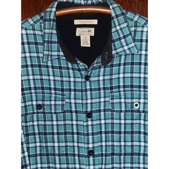 LL BEAN SHIRT FLANNEL BLANKET FLEECE LINED COTTON JACKET BLUE PLAID XL - Picture 1 of 4